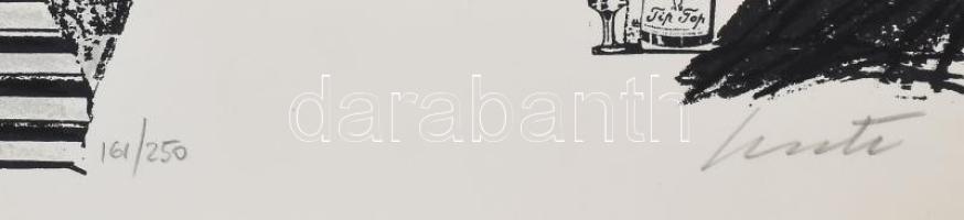 Emanuele Luzzati(1921-2007): Magyar kávéház. Nyomat, karton, jelzett, számozott (161/250). Lpa sarka...