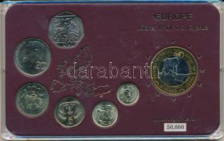 Ciprus 2001-2003. 1c - 50c (6xklf) forgalmi összeállítás + 2004. 1E próbaveret műanyag tokban T:UNC-AU, patina Cyprus 2001-2003. 1 Cent - 50 Cents (6xdiff) coin set + 2004. 1 Euro trial strike in plastic case C:UNC-AU, patina