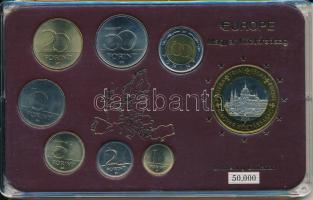Magyarország 1995-2003. 1Ft - 100Ft (7xklf) forgalmi összeállítás + 2004. 1E próbaveret műanyag tokban T:UNC-AU, patina Hungary 1995-2003. 1 Forint - 100 Forint (7xdiff) coin set + 2004. 1 Euro trial strike in plastic case C:UNC-AU, patina