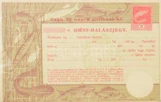 cca 1930 Kitöltetlen Idény-halászjegy, 9x13,5 cm