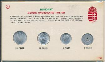 Magyarország 1963-1965. 2f - 20f (4xklf) "Modern Uncirculating type set" forgalmi összeállítás kartonlapon, fóliában T:UNC-AU Hungary 1963-1965. 2 Fillér - 20 Fillér (4xdiff) "Modern Uncirculating type set" coin set on cardboard, in foil C:UNC-AU