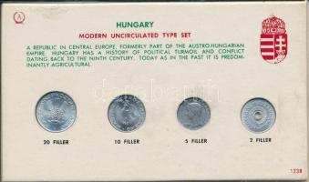 Magyarország 1959-1965. 2f - 20f (4xklf) "Modern Uncirculating type set" forgalmi összeállítás kartonlapon, fóliában T:UNC-AU Hungary 1959-1965. 2 Fillér - 20 Fillér (4xdiff) "Modern Uncirculating type set" coin set on cardboard, in foil C:UNC-AU