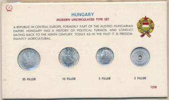 Magyarország 1962-1964. 2f - 20f (4xklf) "Modern Uncirculating type set" forgalmi összeállítás kartonlapon, fóliában T:UNC-AU Hungary 1962-1964. 2 Fillér - 20 Fillér (4xdiff) "Modern Uncirculating type set" coin set on cardboard, in foil C:UNC-AU