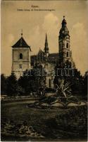 1909 Kassa, Kosice; Orbán torony és Szent Erzsébet Székesegyház, park. Nyulászi Béla kiadása / cathedral, tower, park (ázott sarok / wet corner)