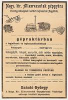 cca 1900 Magyar kir. Államvasutak gépgyára vezérügynökség kerületi képviselet Nagykőrös reklám nyomtatvány. kartonra kasírozva 23x34 cm