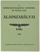 ca 1930 A KMAC Középmagyarországi Automobik és Motor Club Alapszabályai 1932. 15p.