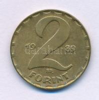 1989. 2Ft sárgaréz technológiai hibás veret (látványosan elfordult hátlap) T:AU,XF Adamo F7.4