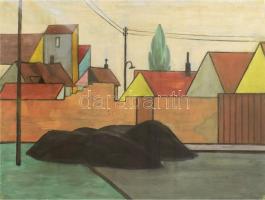 Jelzés nélkül: Házak. Vegyes technika, papír. Kétoldalas mű, hátoldalán utcarészlet (ceruza). 35x50 cm.
