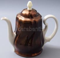 cca 1930/1950 Hans Knabel art deco teás kanna, ezüstözött borítórésszel. Jelzett, m: 25,5 cm