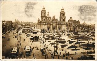1920 Ciudad de México, Mexico City; Plaza de la Constitucion / cathedral Metropolitana, square, tram, park (crease)