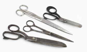 4 darab klf régi olló, közte Solingen, h: 26 cm alatt