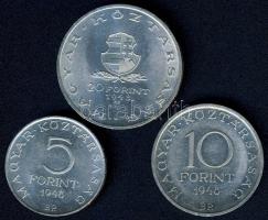 1948. 5Ft+10Ft+20Ft Ag "Petőfi, Széchenyi, Táncsics-Szabadságharc" sor T:2 ph