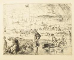 Aszódi Weil Erzsébet (1901-1976): Gyermekek a Balatonban. Rézkarc, papír, jelzett. 29,5×39 cm. Lapszéli apró szakadással.