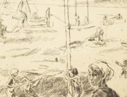 Aszódi Weil Erzsébet (1901-1976): Gyermekek a Balatonban. Rézkarc, papír, jelzett. 29,5×39 cm. Lapsz...