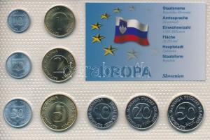 Szlovénia 1992-2004. 10s - 50T (9xklf) "Európa pénzérméi" vákuum csomagolt forgalmi érme összeállítás T:UNC-AU Slovenia 1992-2004. 10 Stotinov - 50 Tolarjev (9xdiff) "Coins of Europa" vacuum-packed circulation coin set C:UNC-AU