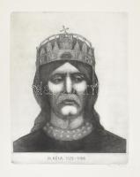 Tassy Béla (1942-): III. Béla király (1173-1196) portréja. Rézkarc, papír. Jelzett. 40x29 cm.