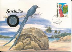 Seychelles-szigetek 1975. 5c felbélyegzett borítékban, bélyegzéssel, német nyelvű leírással T:AU Seychelles 1975. 5 Cents in envelope with stamp and cancellation, with German description C:AU
