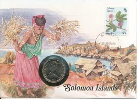 Salamon-szigetek 1977. 20c Cu-Ni "II. Erzsébet" felbélyegzett borítékban, bélyegzéssel, német nyelvű leírással T:UNC Solomon Islands 1977. 20 Cents Cu-Ni "Elizabeth II" in envelope with stamp and cancellation, with German description C:UNC