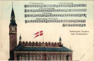 Kobenhavn, Kjobenhavn, Kopenhagen, Copenhagen; Raadhus med Klokkespillet / town hall, Danish flag
