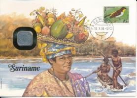 Suriname 1980. 5c Al felbélyegzett borítékban, bélyegzéssel, német nyelvű leírással T:UNC Suriname 1980. 5 Cents Al in envelope with stamp and cancellation, with German description C:UNC