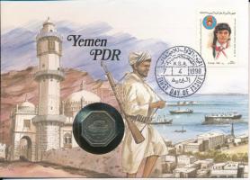 Jemen 1981. 100f Cu-Ni felbélyegzett borítékban, bélyegzéssel, német nyelvű leírással T:AU Yemen 1981. 100 Fils Cu-Ni in envelope with stamp, cancellation and a prospectus in german C:AU