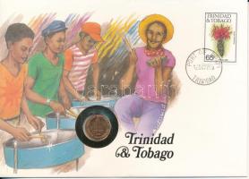 Trinidad és Tobago 1972. 1c bronz "A függetlenség 10. évfordulójára" érme felbélyegzett borítékban, bélyegzéssel T:AU patina Trinidad and Tobago 1972. 1 Cent bronze "10th Anniversary of Independence" coin in envelope with stamp, cancellation C:AU patina