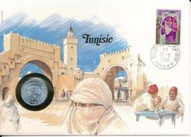 Tunézia 1983. 5M, felbélyegzett borítékban, bélyegzéssel, német nyelvű leírással T:UNC Tunisia 1983. 5 Millim in envelope with stamp and cancellation, with German description C:UNC