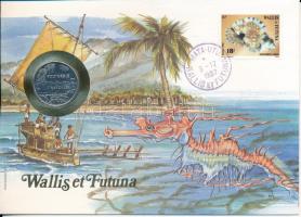 Francia Polinézia / Wallis és Futuna 1990. 2Fr felbélyegzett borítékban, bélyegzéssel, német nyelvű leírással T:UNC French Polynesia / Wallis and Futuna 1990. 2 Francs in envelope with stamp and cancellation with German language description C:UNC