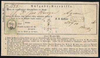 1856 Feladási vevény egy helyi ajánlott levélről, 6kr okmánybélyeggel, "AGRAM"
