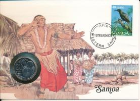 Szamoa 1988. 20s Cu-Ni felbélyegzett borítékban, bélyegzéssel, német nyelvű leírással T:UNC Samoa 1988. 20 Sene Cu-Ni in envelope with stamp, cancellation, with German description C:UNC