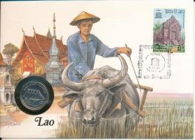 Laosz 1988. 10K Cu-Ni borítékban, bélyegzéssel T:UNC Laos 1988. 10 Kip Cu-Ni "Five-masted Clipper" in envelope with stamp and cancellation C:UNC