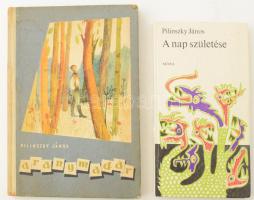 Pilinszky János 2 kötete: Aranymadár. Márkus Anna rajzaival. Bp., 1957, Magvető. Első kiadás. Kiadói illusztrált félvászon-kötés, kissé foltos borítóval. + A nap születése. Bálint Endre rajzaival. Bp., 1985, Móra. Kiadói kartonált papírkötés.