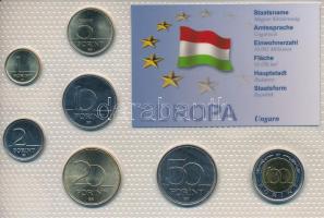 Magyarország 1995-2003. 1Ft - 100Ft (7xklf) "Európa pénzérméi" vákuum csomagolt forgalmi érme összeállítás T:UNC-AU, sérült csomagolásban Hungary 1995-2003. 1 Forint - 100 Forint (7xdiff) "Coins of Europa" vacuum-packed circulation coin set C:UNC-AU, packaging error