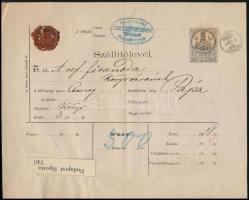 1876 Szállítólevél 5kr díjjegyes illetékbélyeggel, "BUDAPEST / FŐPOSTA" - Pápa