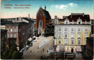 1918 Kraków, Krakkó, Krakau; Plac Dominikanski / square, tram, shop of L. Weindling (EK)