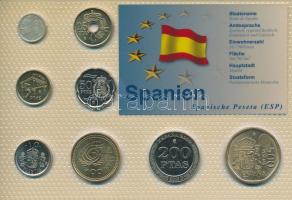 Spanyolország 1995-2000. 1P - 500P (8xklf) "Európa pénzérméi" vákuum csomagolt forgalmi érme összeállítás német nyelvű leírással T:UNC-AU Spain 1995-2000. 1 Peseta - 500 Pesetas (8xdiff) "Coins of Europa" vacuum-packed circulation coin set with German description C:UNC-AU