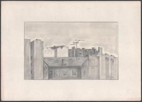 Koppány Frigyes (?-?): Budapesti háztetők, 1978. Ceruza papír, jelzett, paszpartuban. 16x26 cm