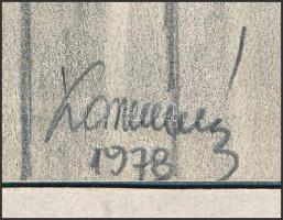 Koppány Frigyes (?-?): Budapesti háztetők, 1978. Ceruza papír, jelzett, paszpartuban. 16x26 cm