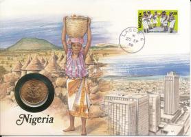 Nigéria 1974. 1k felbélyegzett borítékban, bélyegzéssel, német nyelvű leírással T:UNC patina Nigeria 1974. 1 Kobo in envelope with stamp and cancellation, with German description C:UNC patina