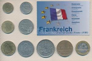 Franciaország 1960-1991. 5c - 10Fr (9xklf) "Európa pénzérméi" vákuum csomagolt forgalmi érme összeállítás német nyelvű leírással T:UNC-VF, szakadás a leíráson France 1960-1991. 5 Centimes - 10 Francs (9xdiff) "Coins of Europa" vacuum-packed circulation coin set with German description C:UNC-VF, tears on description