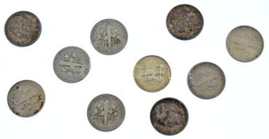 Amerikai Egyesült Államok 1946-1964. 10c Ag "Roosevelt" (10xklf) T:XF,VF patina USA 1946-1964. 10 Cents Ag "Roosevelt" (10xdiff) C:XF,VF patina Krause KM#195