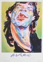 Philip Burke (1956-): Mick Jagger poszter. Nyomat, papír, jelzett a nyomaton. 70x48 cm
