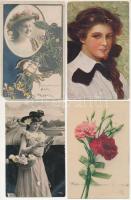 4 db RÉGI zsáner képeslap vegyes minőségben: hölgyek és virágok