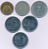 Vegyes: 1974. 2Ft sárgaréz + 1964. 2Ft Cu-Ni + 1972. 10Ft Ni + 2016-2019. 50Ft Cu-Ni 3xklf emlékkiad...