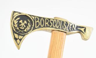 Bányász fokos: Borsodi szén - Jó szerencsét felirattal. Réz, fa