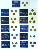 Vegyes 11db-os "A világ pénzérméi" sorozat vákuum csomagolt forgalmi érme összeállítás, benne Európa és Ázsia érméi T:UNC-AU Mixed 11pcs "Coins of the world" series vacuum-packed circulation coin set, including European and Asian coins C:UNC-AU