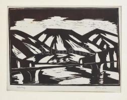 Horkay György (1934-?): Sátorhegy (Tokaj környéke). Linómetszet, papír. Jelzett. Paszpartuban. 21,5x31 cm