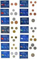 Vegyes 14db-os "A világ pénzérméi" sorozat vákuum csomagolt forgalmi érme összeállítás, benne Ázsia és Dél-Kelet Ázsia érméi T:UNC-AU Mixed 14pcs "Coins of the world" series vacuum-packed circulation coin set, including Asian and South-East Asian coins C:UNC-AU