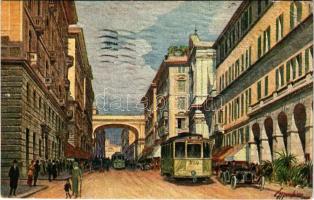1926 Genova, Via XX Settembre / street view, tram, automobile (EB)