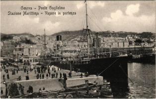 Genova, Ponte Guglielmo, Stazione Marittima, Vapore in partenza / port, departing steamship